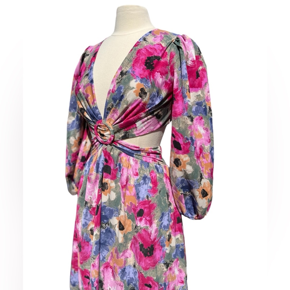 Entro Multicolor Long Sleeve Floral Cut Out Sienna Maxi Dress Size Small NWT - Picture 5 of 14